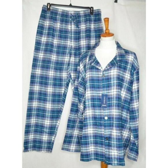 CLUB ROOM MEN'S 2 PC FLANNEL PAJAMA SET, TEAL/BLUE/WHITE XL, NWT, $65 - Picture 2 of 4
